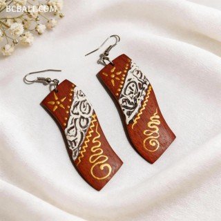 Handcrafted Painting Wood Earrings Unique Shaped